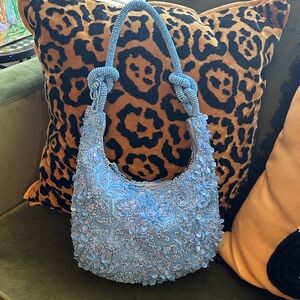Viral Elegant Light Blue Beaded Women's Bag- Made in India